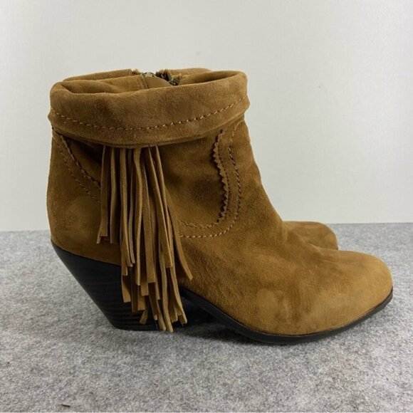 Sam Edelman Brown Suede Fringe-Trimmed Ankle Boot Bootie Women’s Size 7M - Picture 3 of 15